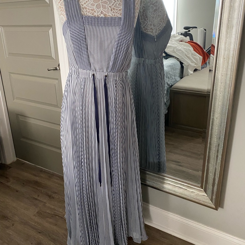 Maeve striped & pleated maxi dress with empire waist